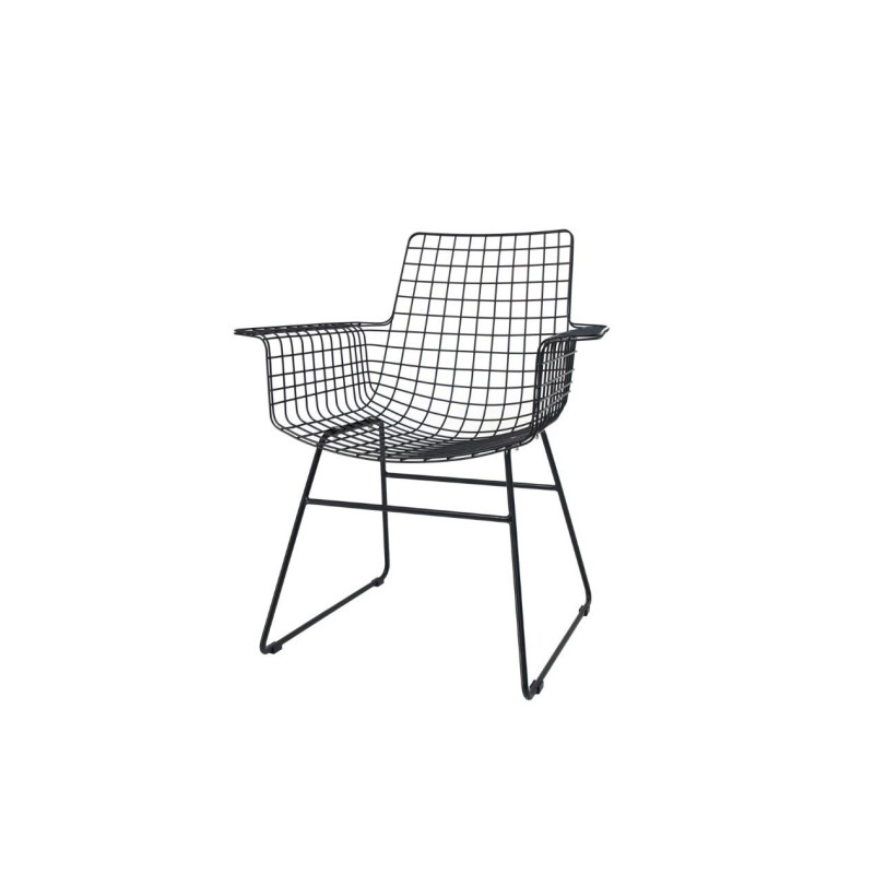 metalowe krzesło z podłokietnikami Wire, czarne, HK Living