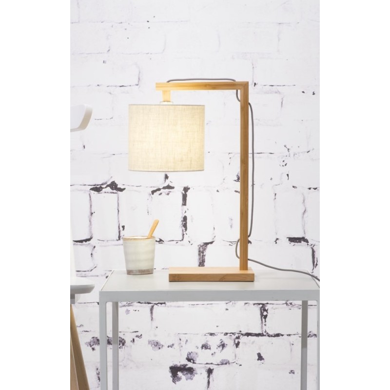 Bambusowa lampa stołowa Himalaya, abażur jasny len, Good&Mojo