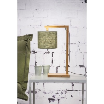 Bambusowa lampa stołowa Himalaya, abażur zielony, Good&Mojo