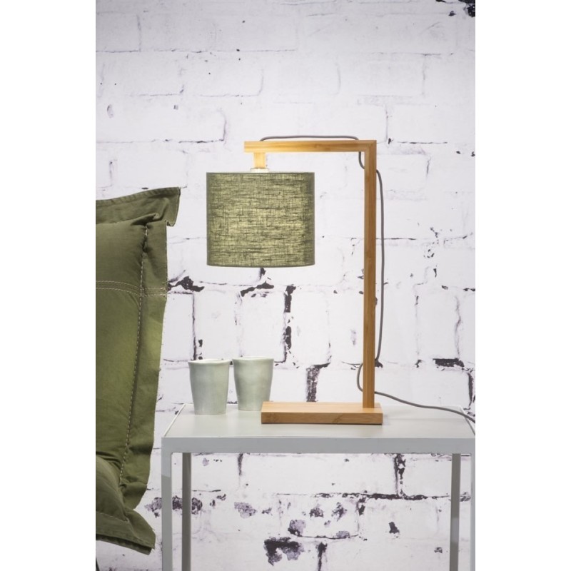 Bambusowa lampa stołowa Himalaya, abażur zielony, Good&Mojo