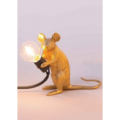 Lampa stołowa Mouse Mac, złoty kabel czarny, Seletti
