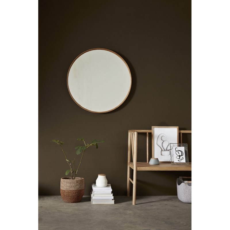 Okrągłe lustro Ø80 cm, bambusowa rama, Hübsch