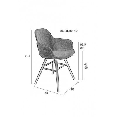 Tapicerowane krzesło Albert Kuip z podłokietnikami, szary, Zuiver