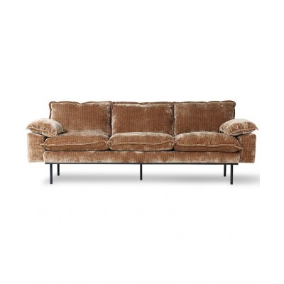 Sztruksowa sofa Retro Velvet, postarzane złoto 3-osobowa, HKliving