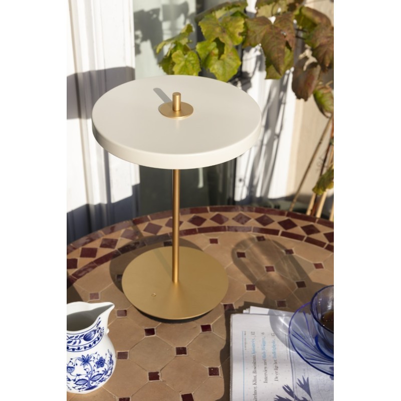 Przenośna lampa stołowa Asteria Move, Ø20 cm perłowa biel, UMAGE