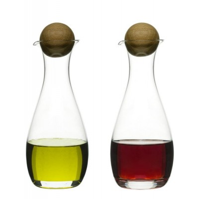 Zestaw butelek na oliwę i ocet Oval Oak, 2 szt., szkło + dąb