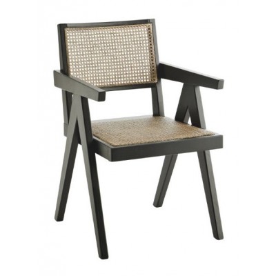 Czarne krzesło z podłokietnikami Aza z drewna wiązu, Madam Stoltz