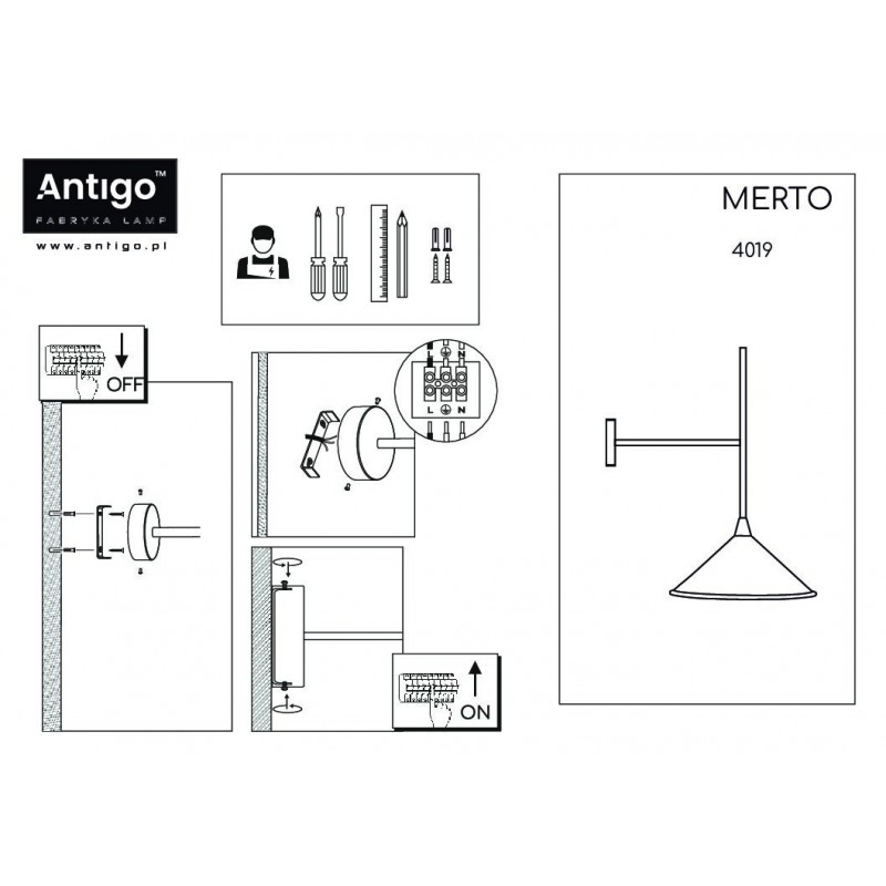 Kinkiet Merto, stalowy, czarny,  Antigo