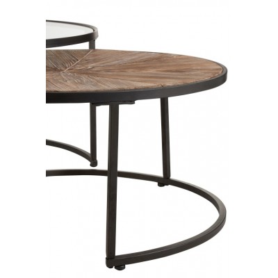 Zestaw stolików kawowych Round, drewniane/czarne, J-Line