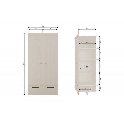 Szafa 2-drzwiowa Connect z szufladami, dust, Woood