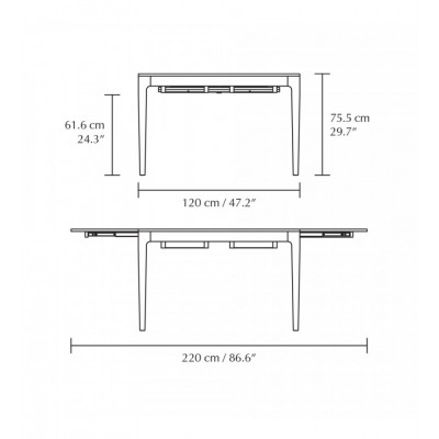 Stół rozkładany z szufladami Heart'n'Soul 120 cm, czarny dąb, Umage