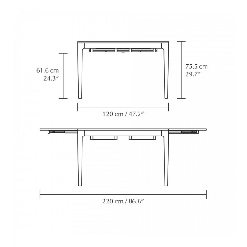 Stół rozkładany z szufladami Heart'n'Soul 120 cm, czarny dąb, Umage
