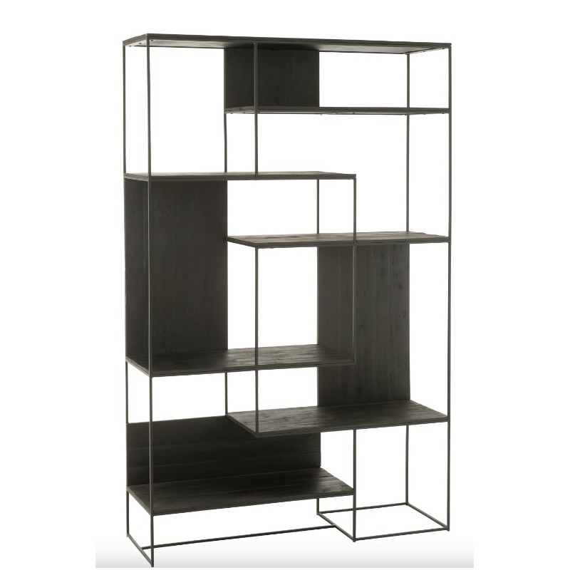 Regał Modern metalowy z drewnem, czarny, J-Line