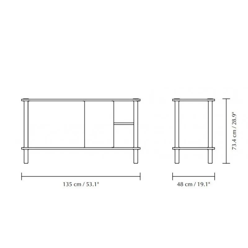Komoda Italic, przesuwne drzwi, ciemny dąb i szkło, Umage