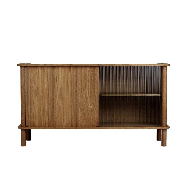 Komoda Italic, przesuwne drzwi, ciemny dąb i szkło, Umage