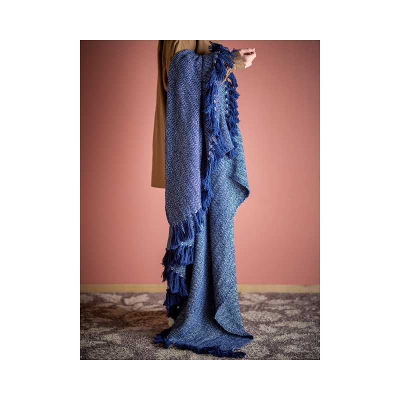 Herringbone pled, niebieski, Bawełna, Bloomingville