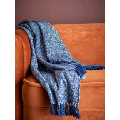 Herringbone pled, niebieski, Bawełna, Bloomingville