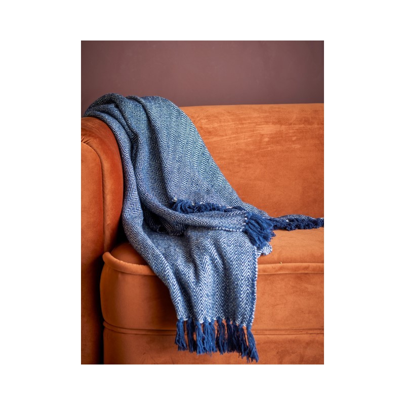 Herringbone pled, niebieski, Bawełna, Bloomingville