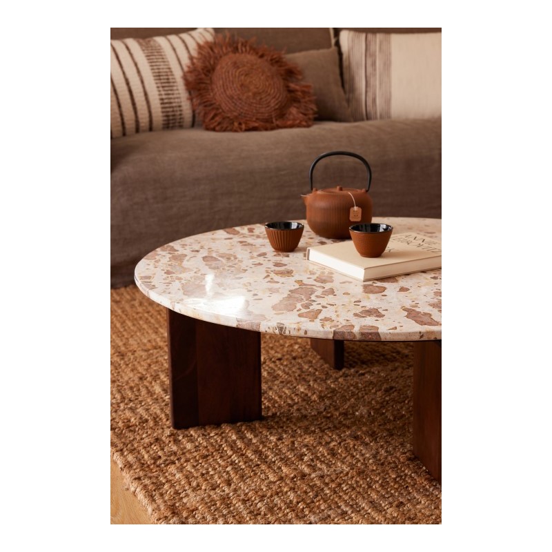 Stolik kawowy Mathilde 90 cm, marmur, beżowy, J-Line